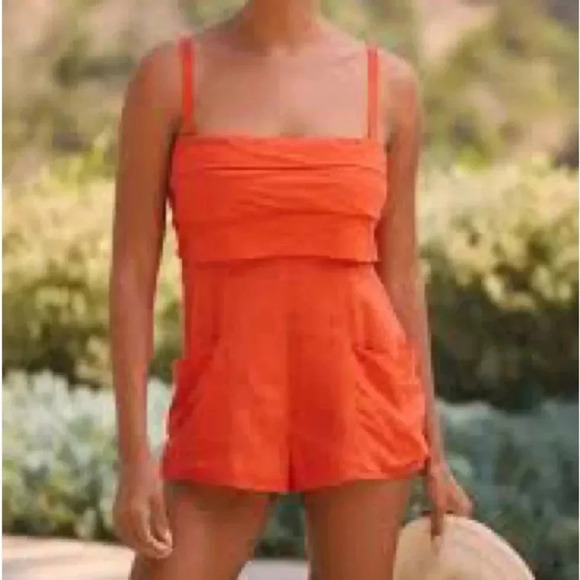 Anthropologie Large Orange Strapless Linen Romper - Picture 2 of 5